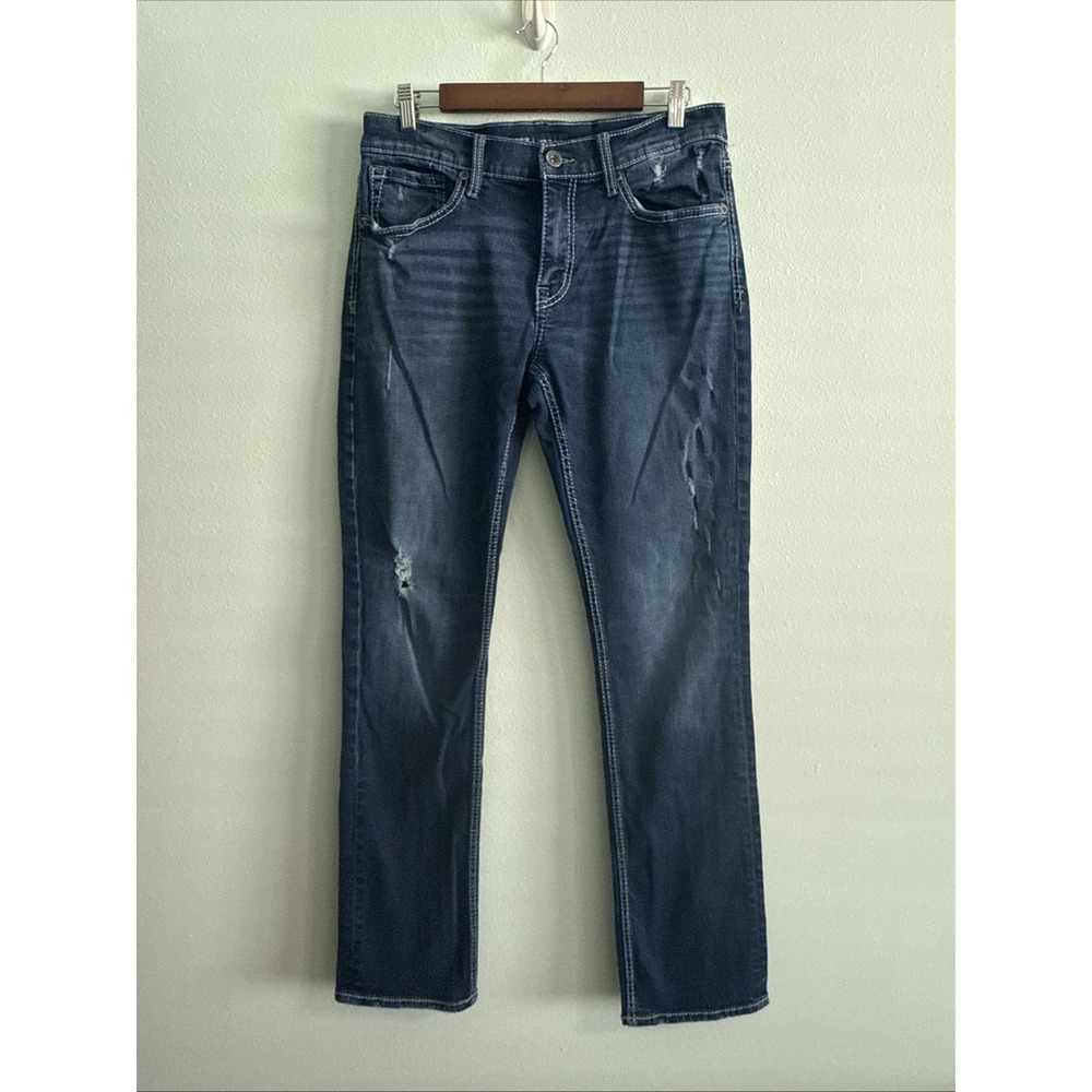 BKE Jake Straight Jeans Mens 33x34‎ Dark Wash Stretch Denim Measures 33x32